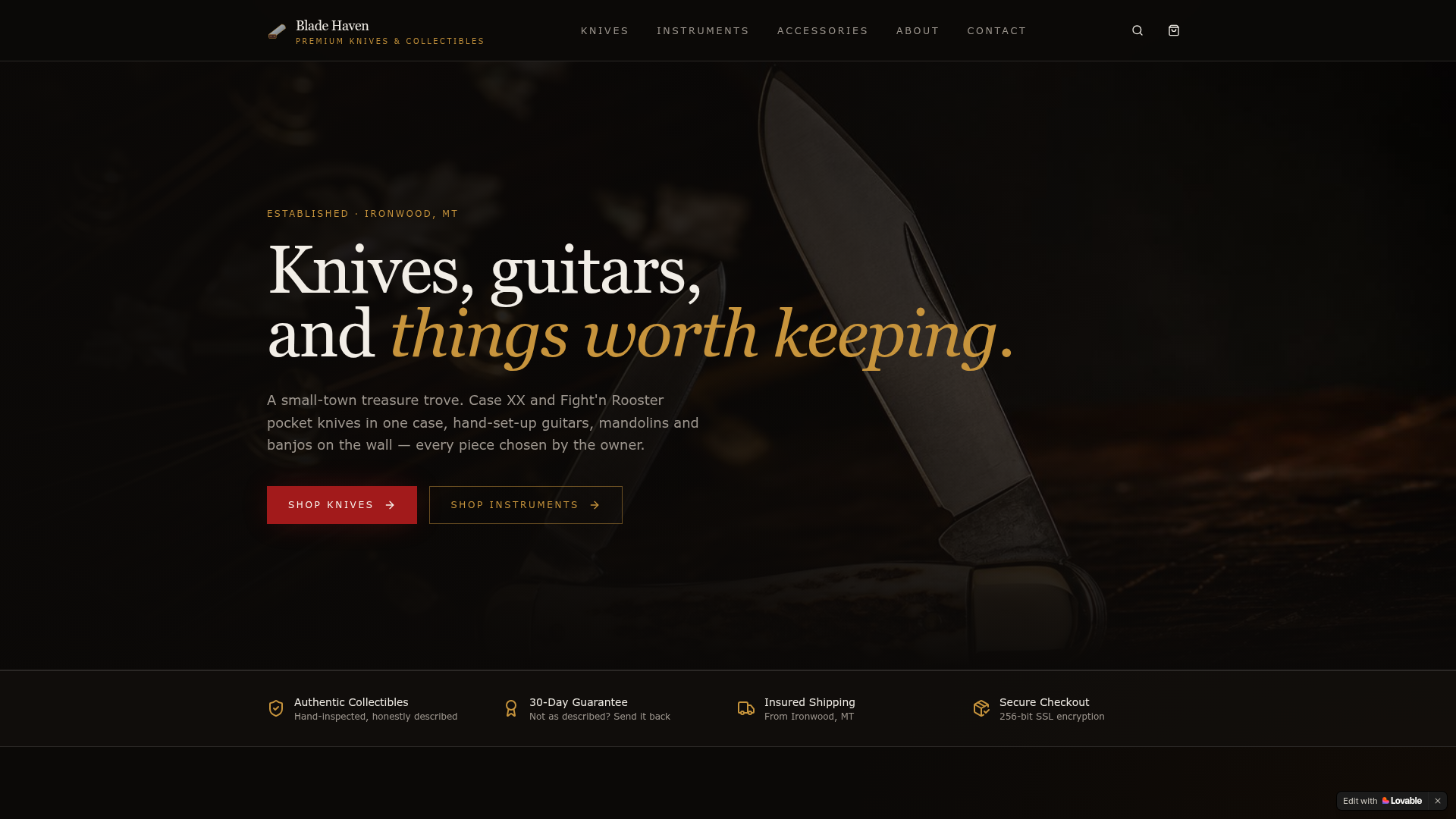 Blade Haven — Specialty website template preview