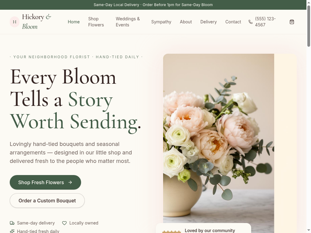 Hickory & Bloom Florist — Local Business website template preview