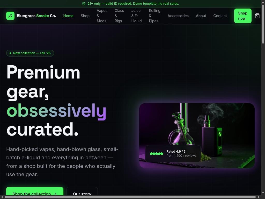 Bluegrass Smoke Co. — Specialty website template preview