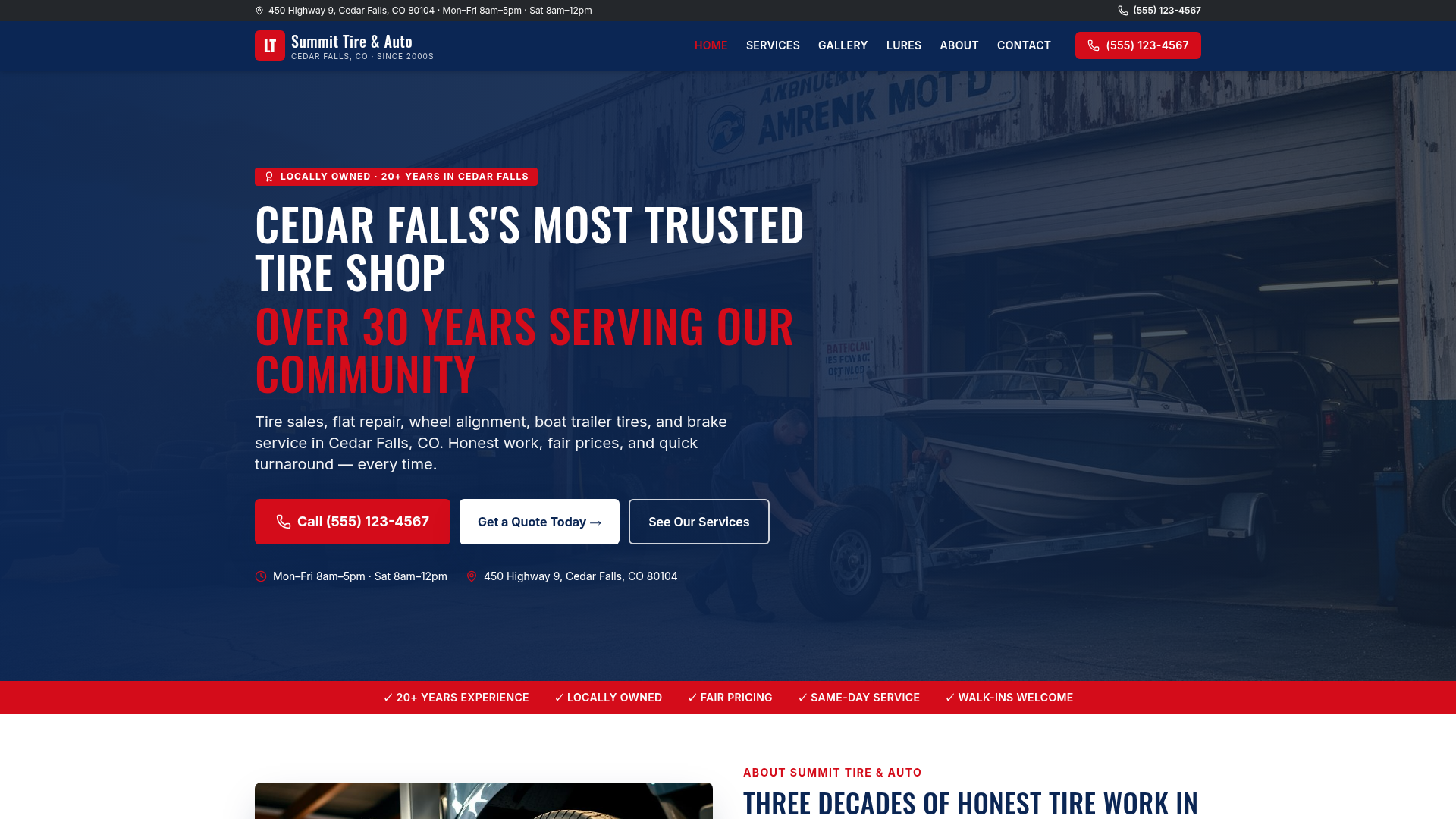 Cedar Falls Tire & Auto — Auto website template preview
