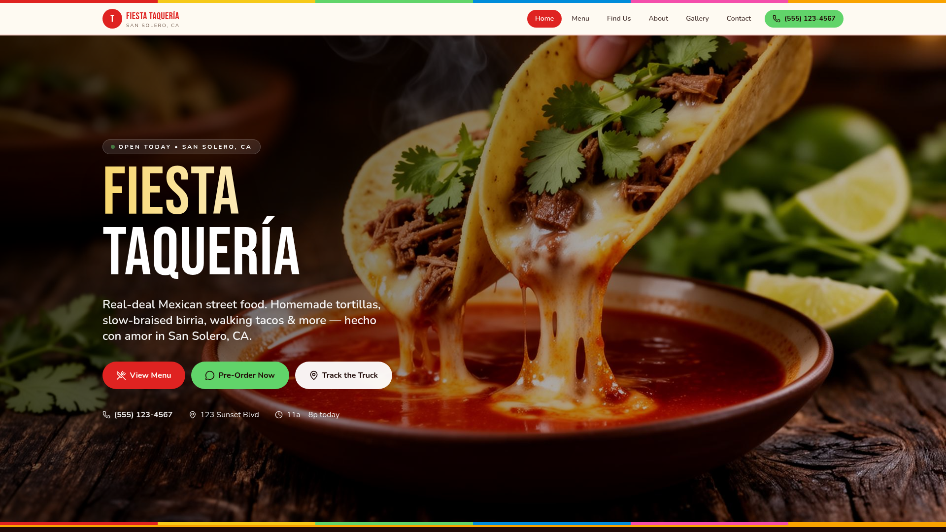 Fiesta Taquería — Food Trucks website template preview