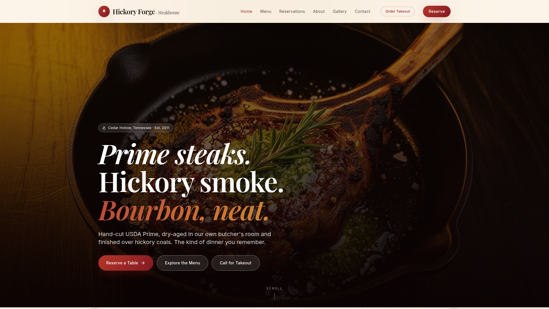 Hickory Forge Steakhouse — Restaurants website template preview