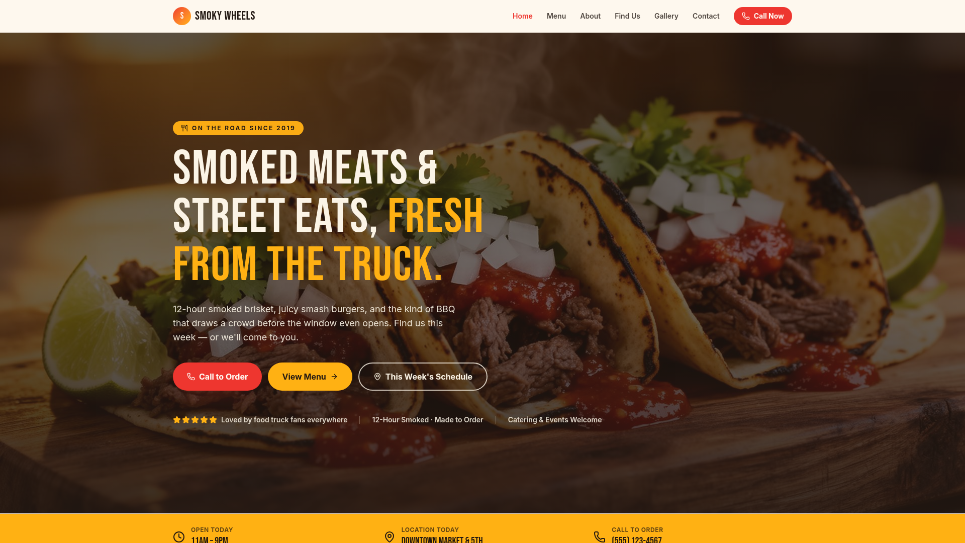 Smoky Wheels BBQ Truck — Food Trucks website template preview